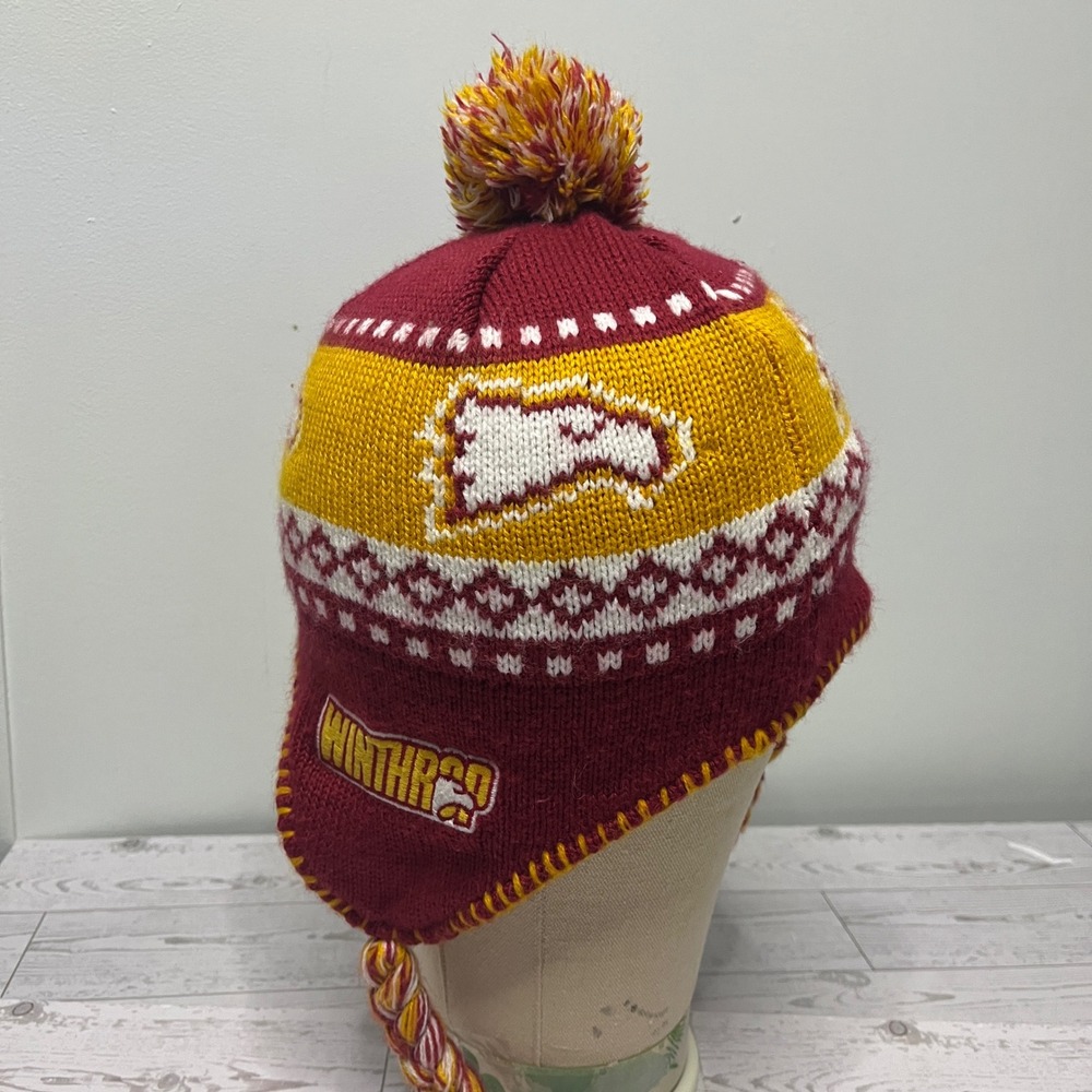Winthrop Eagles NCAA Knit Trapper Beanie Hat Burgundy Gold Pom OS Collegiate